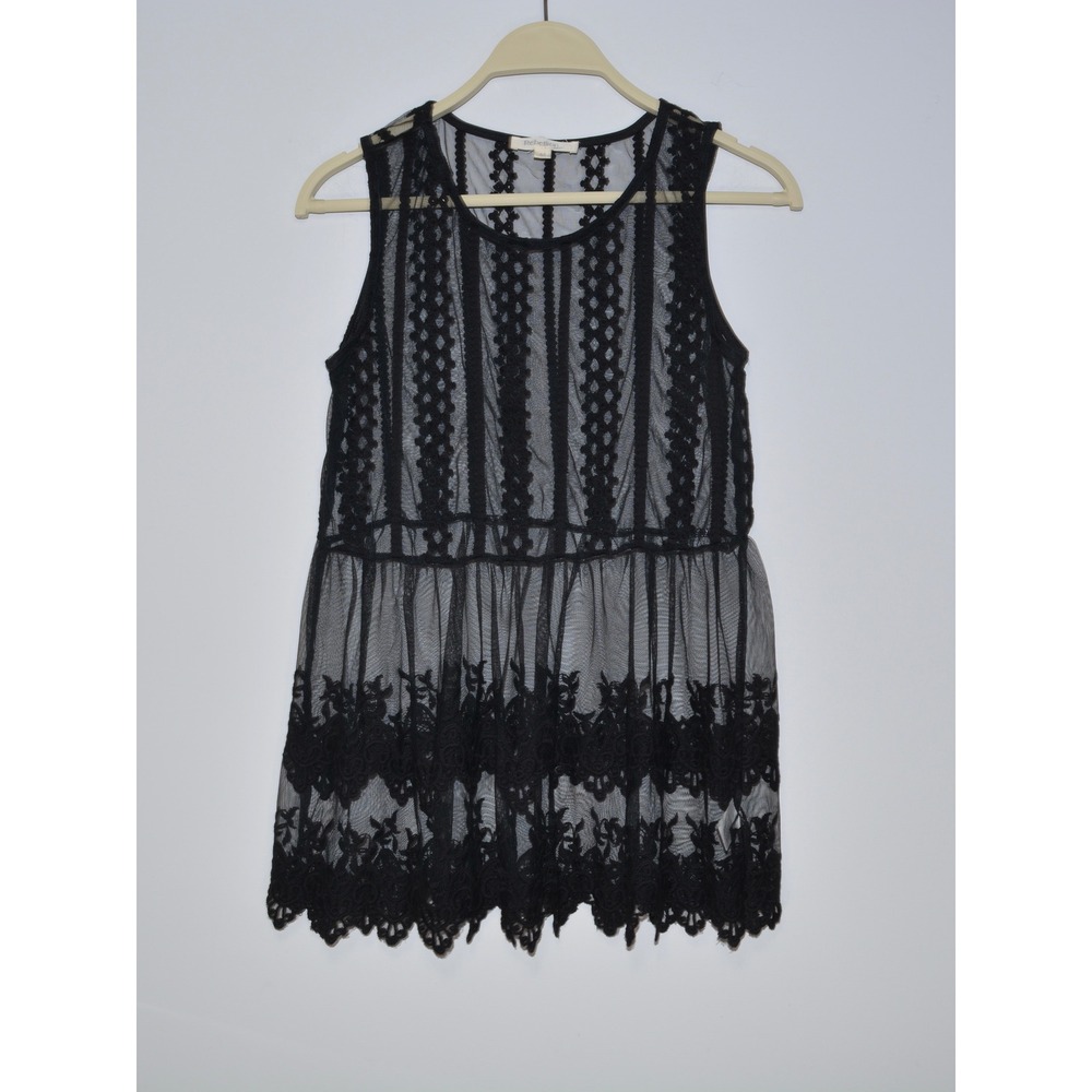 Rebellion Womens Black Sheer Mesh Lace Embroidered Peplum Top Size M